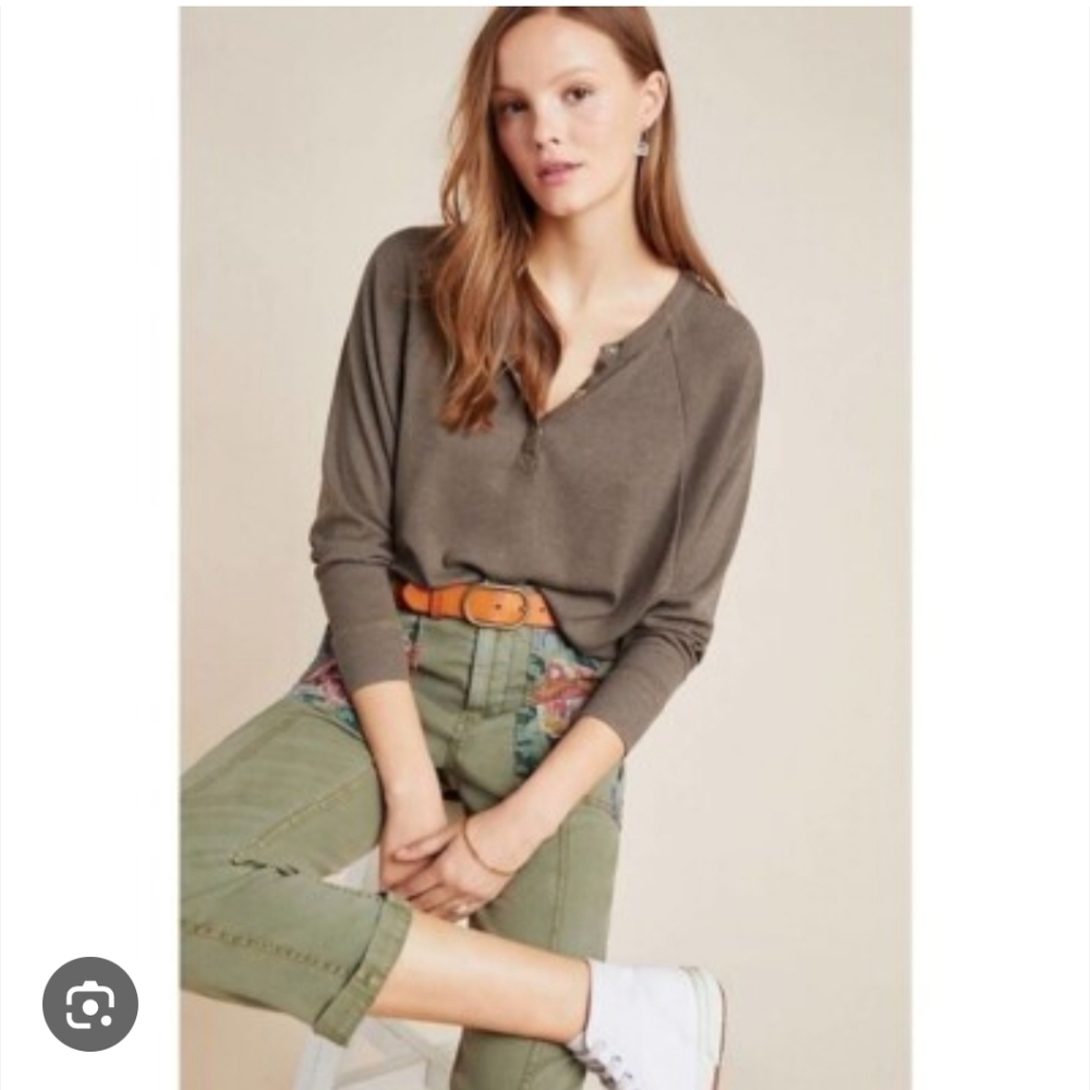 Anthropologie Ribbed Henley Sweater